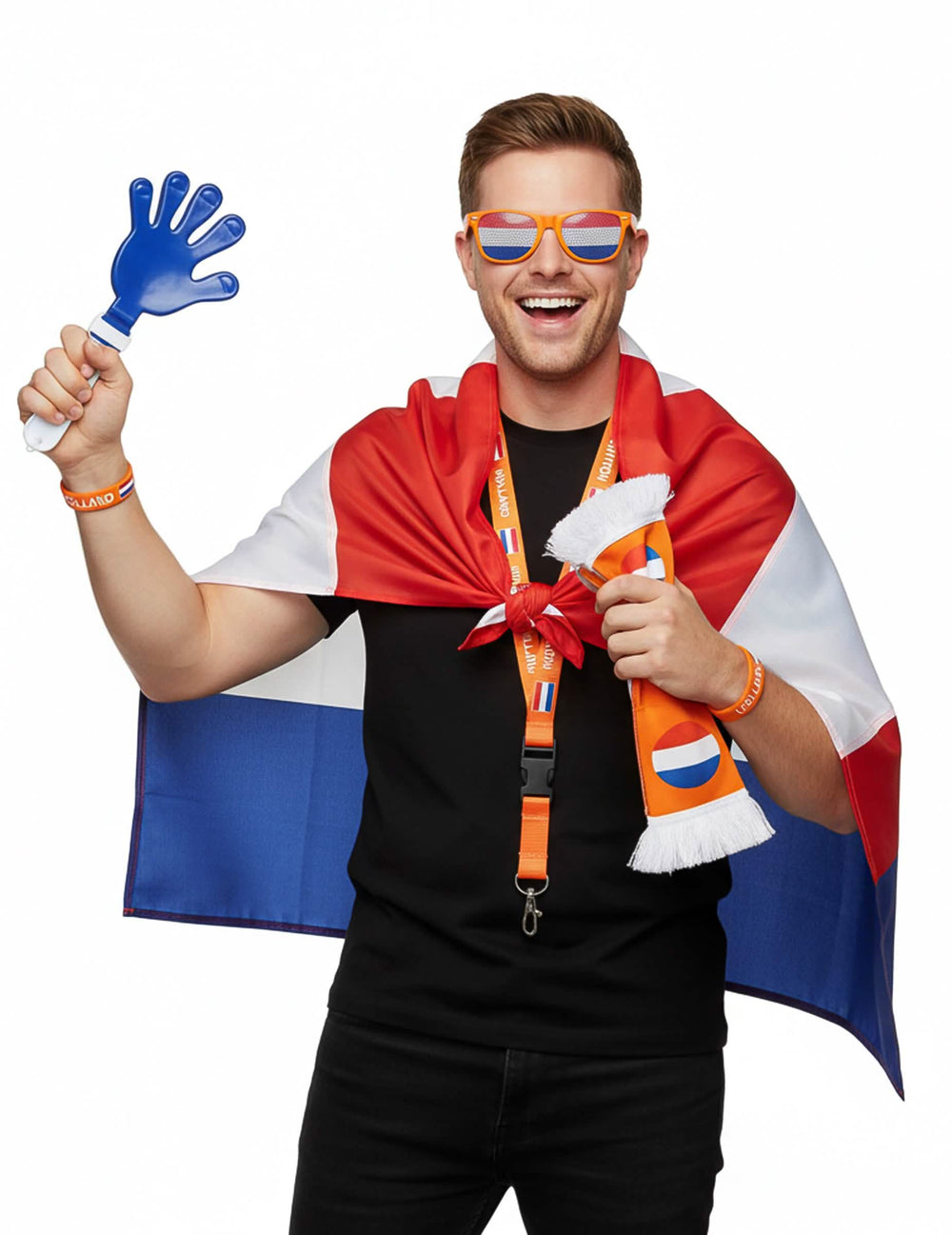 Kit 6 accessoires de supporter Pays-Bas pour adulte orange blanc bleu rouge
