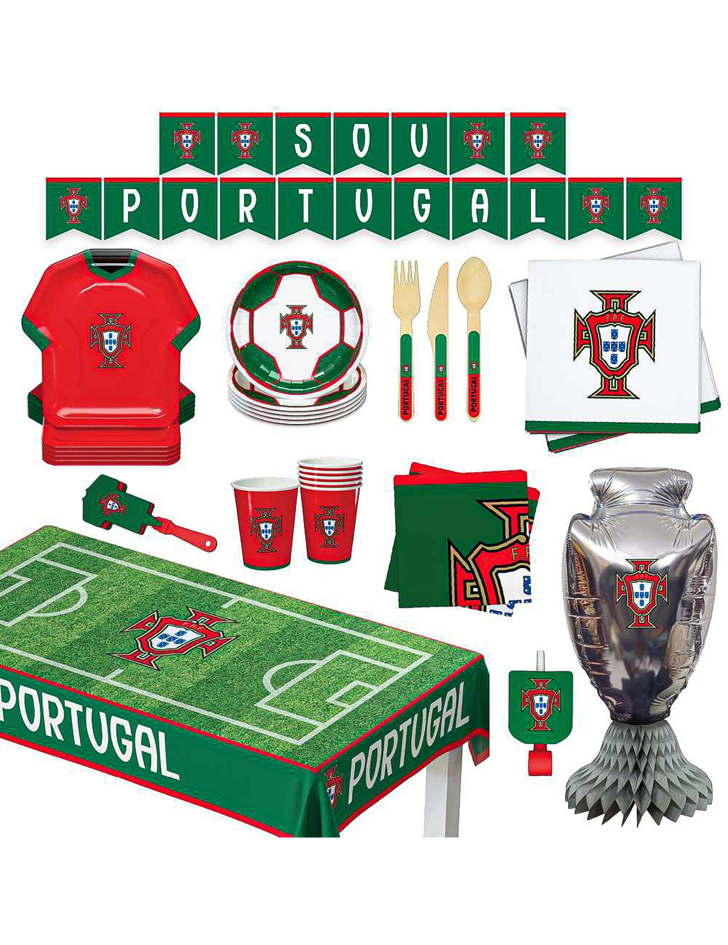 Portugal Fan-Paket zum Geburtstag - FuÃŸballverband 75-tlg.