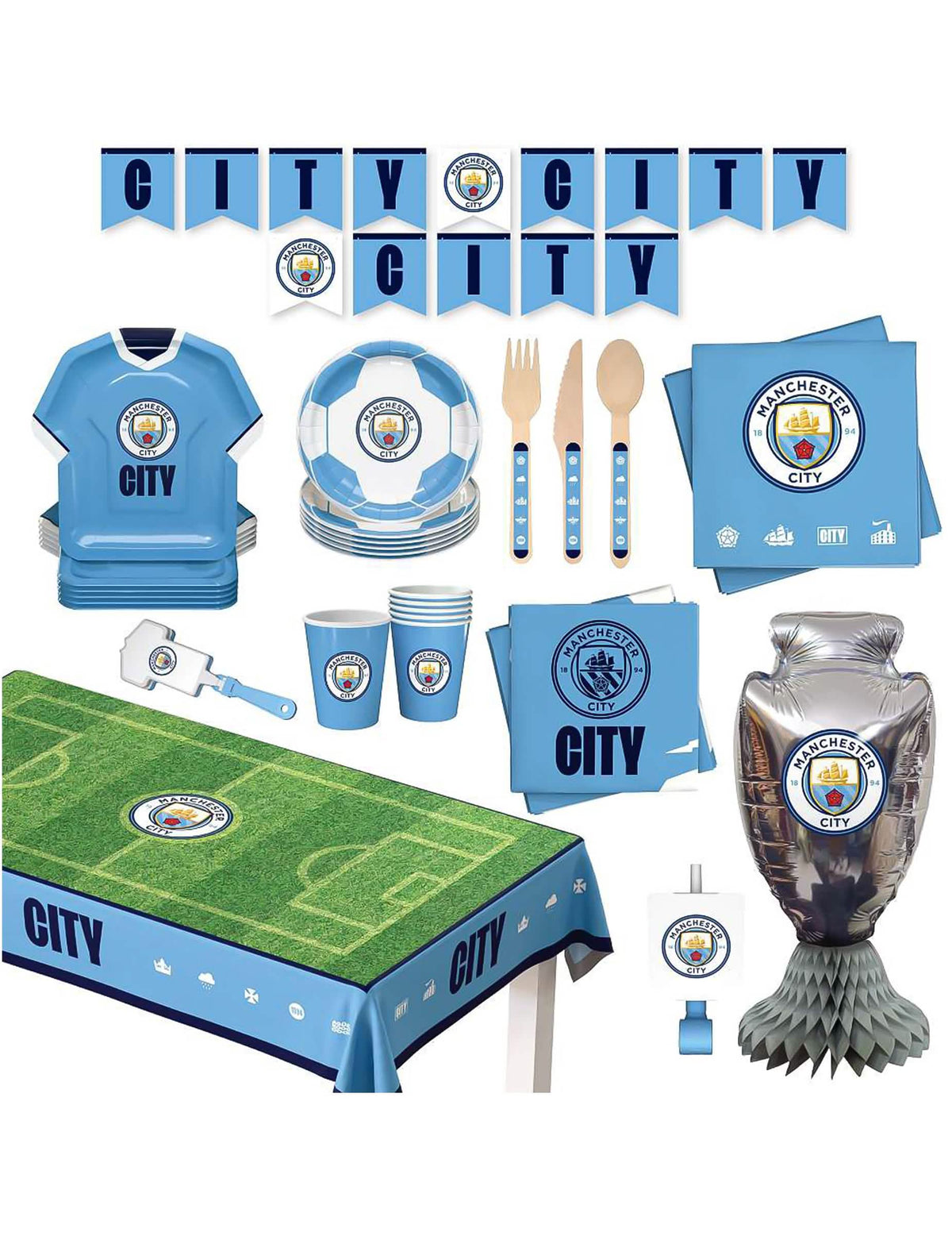 Manchester City FC Komplett-Set für Fußball-Geburtstage 75 Teile