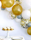 Kit arche de 40 ballons blanc et or avec confettis