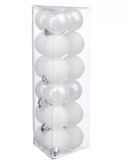 Lot de 18 mini boules de Noël blanches pailletées et mates