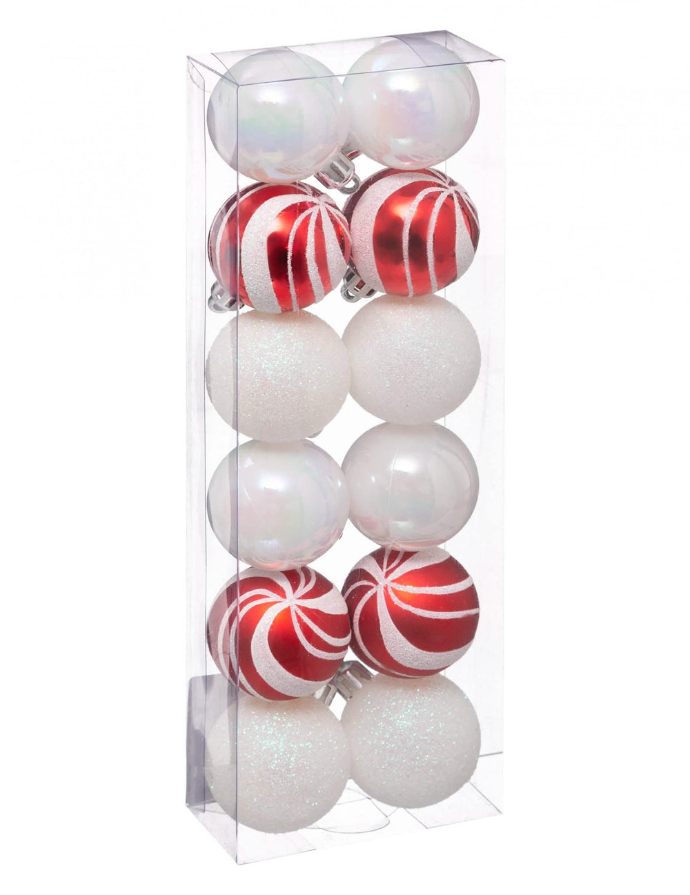 Mini boules de Noël pour décoration blanches et rouges pailletées