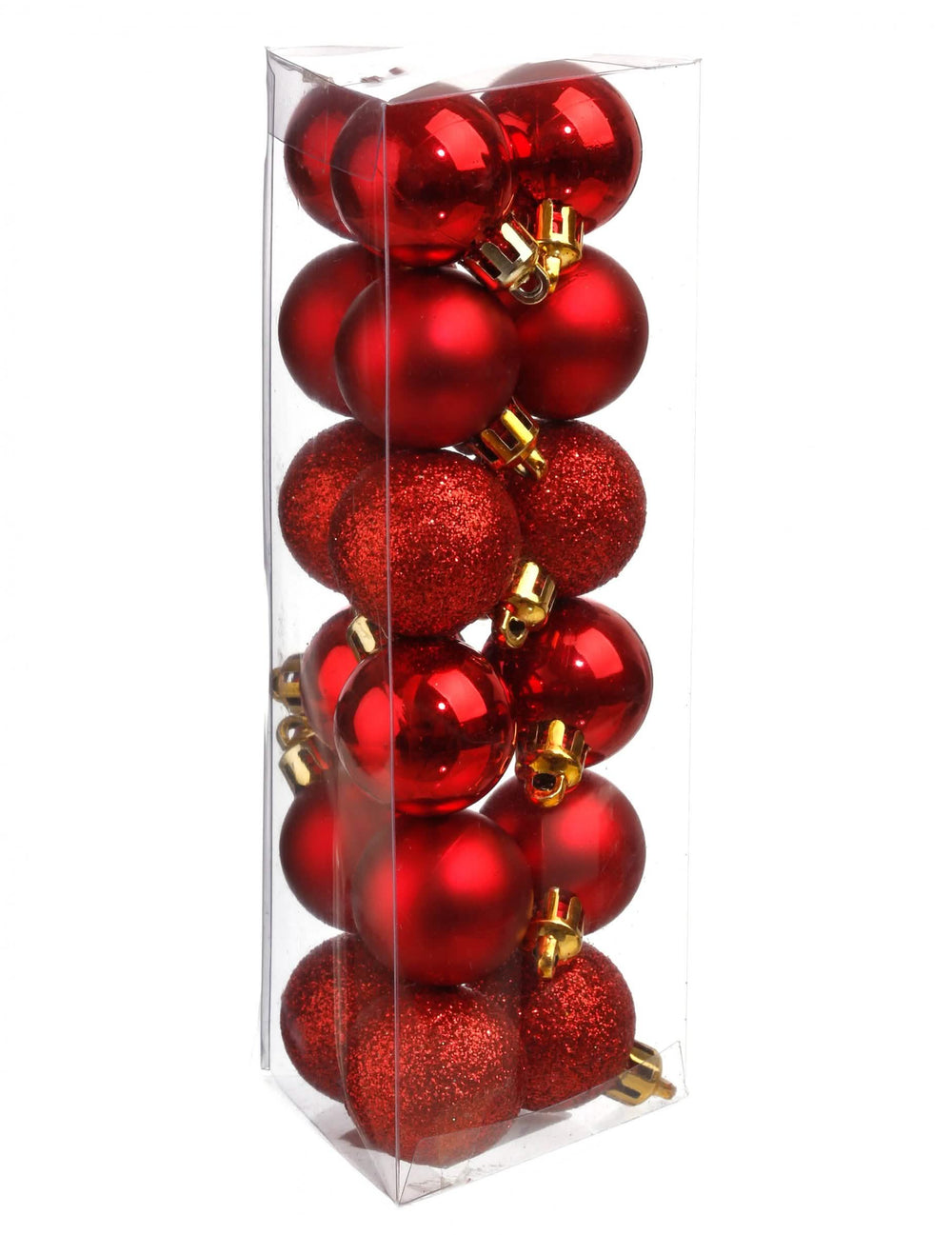Kleine matte und glänzende rote Weihnachtskugeln