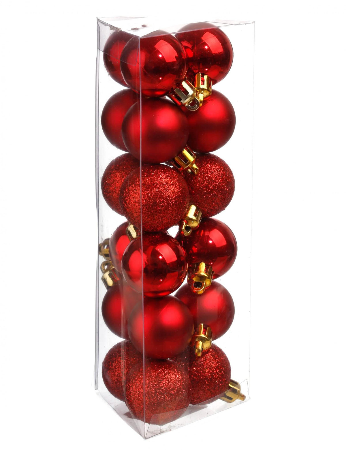 Kleine matte und glänzende rote Weihnachtskugeln