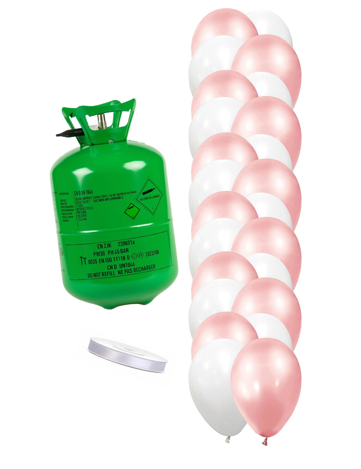 Heliumflaschen-Set mit 24 Ballons roségold-weiß