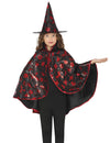 Kit cape et chapeau de sorcière pour enfant noir et rouge