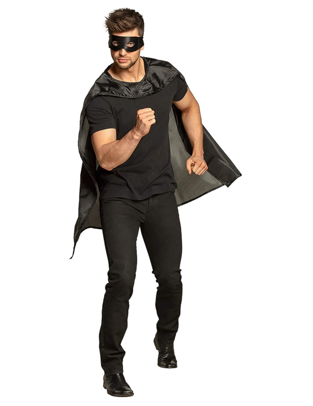 Dynamische Pose des Superhelden-Cape-und-Maske-Sets