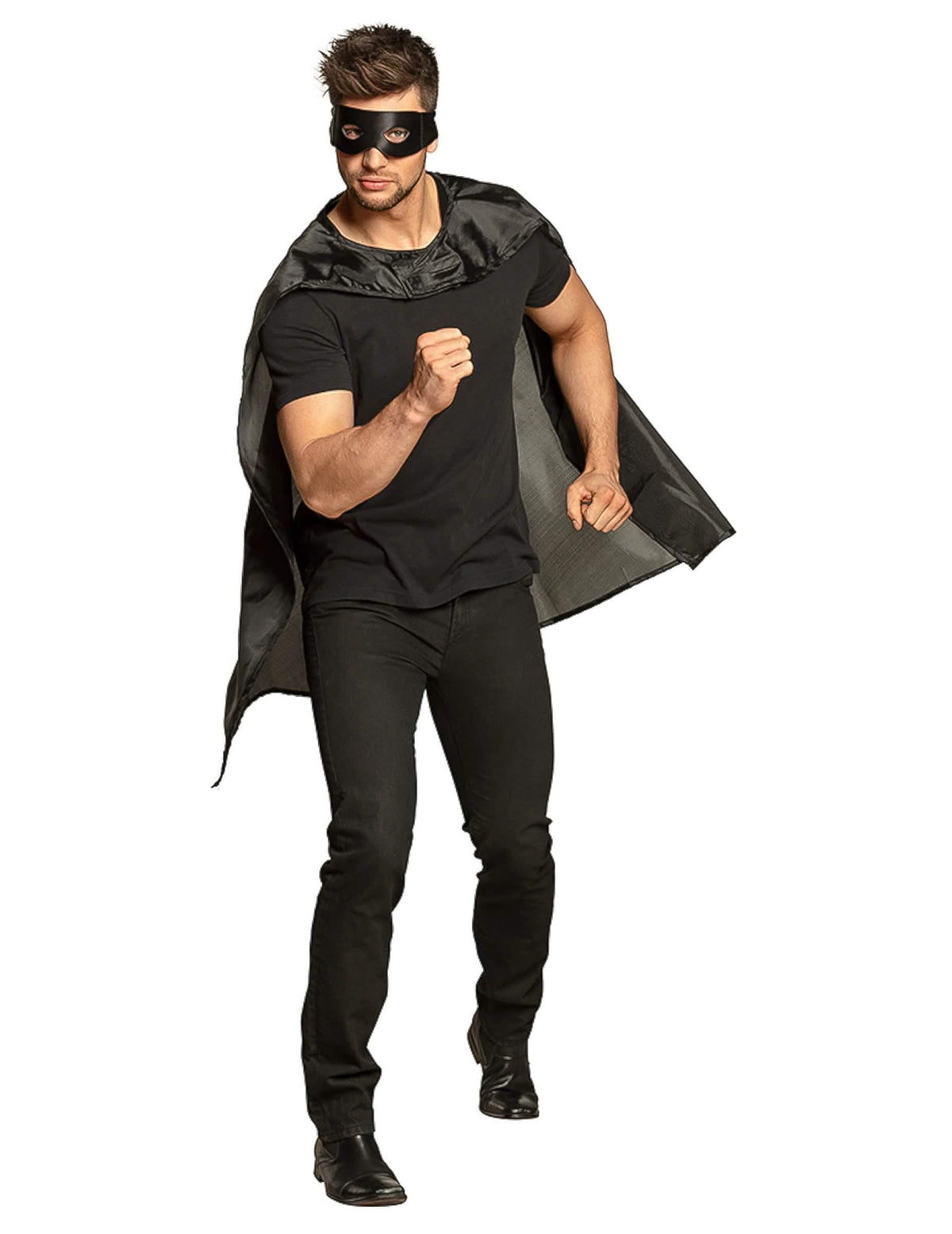 Dynamische Pose des Superhelden-Cape-und-Maske-Sets