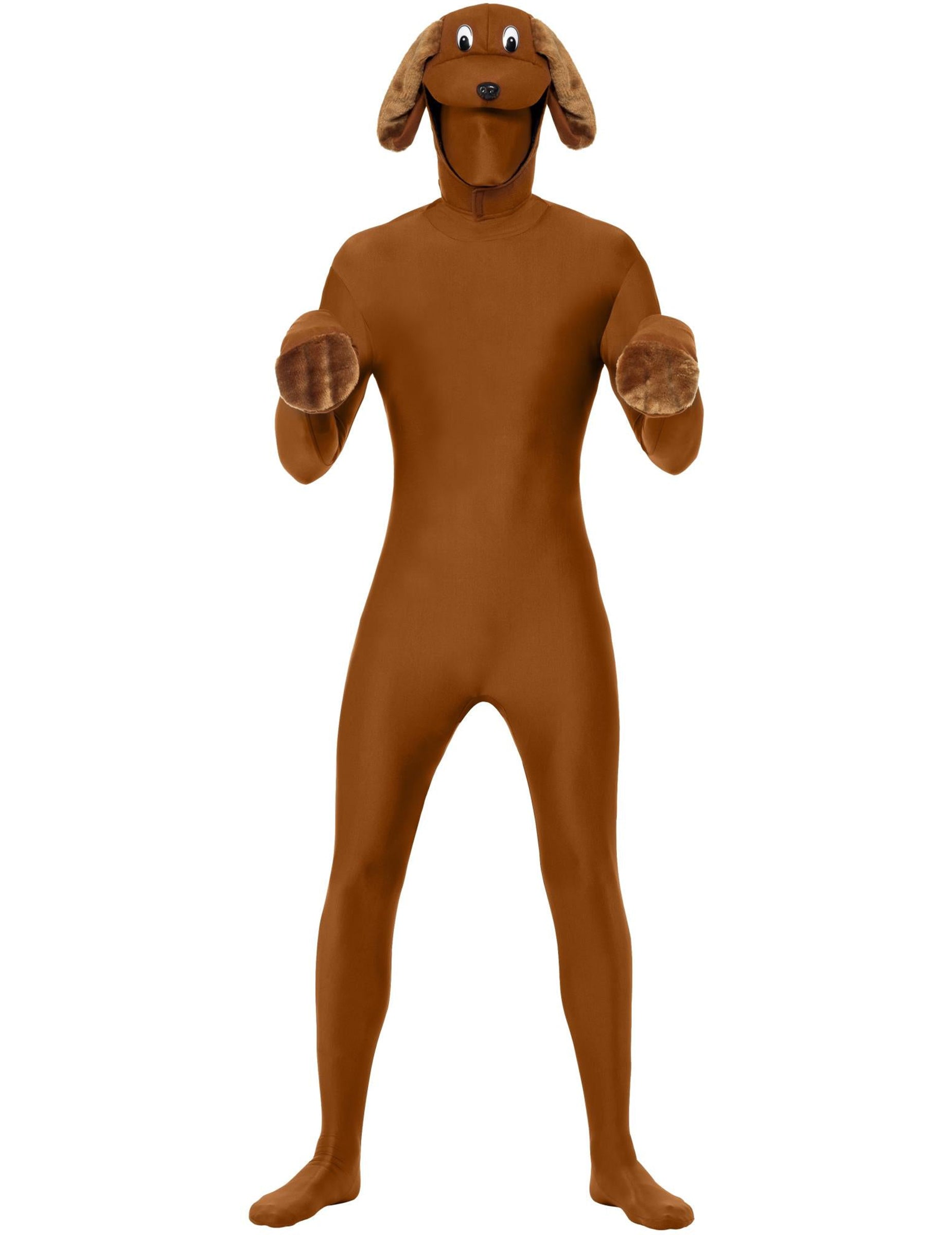 Kit de chien pour adulte marron avec capuche tête de chien et oreilles en peluche