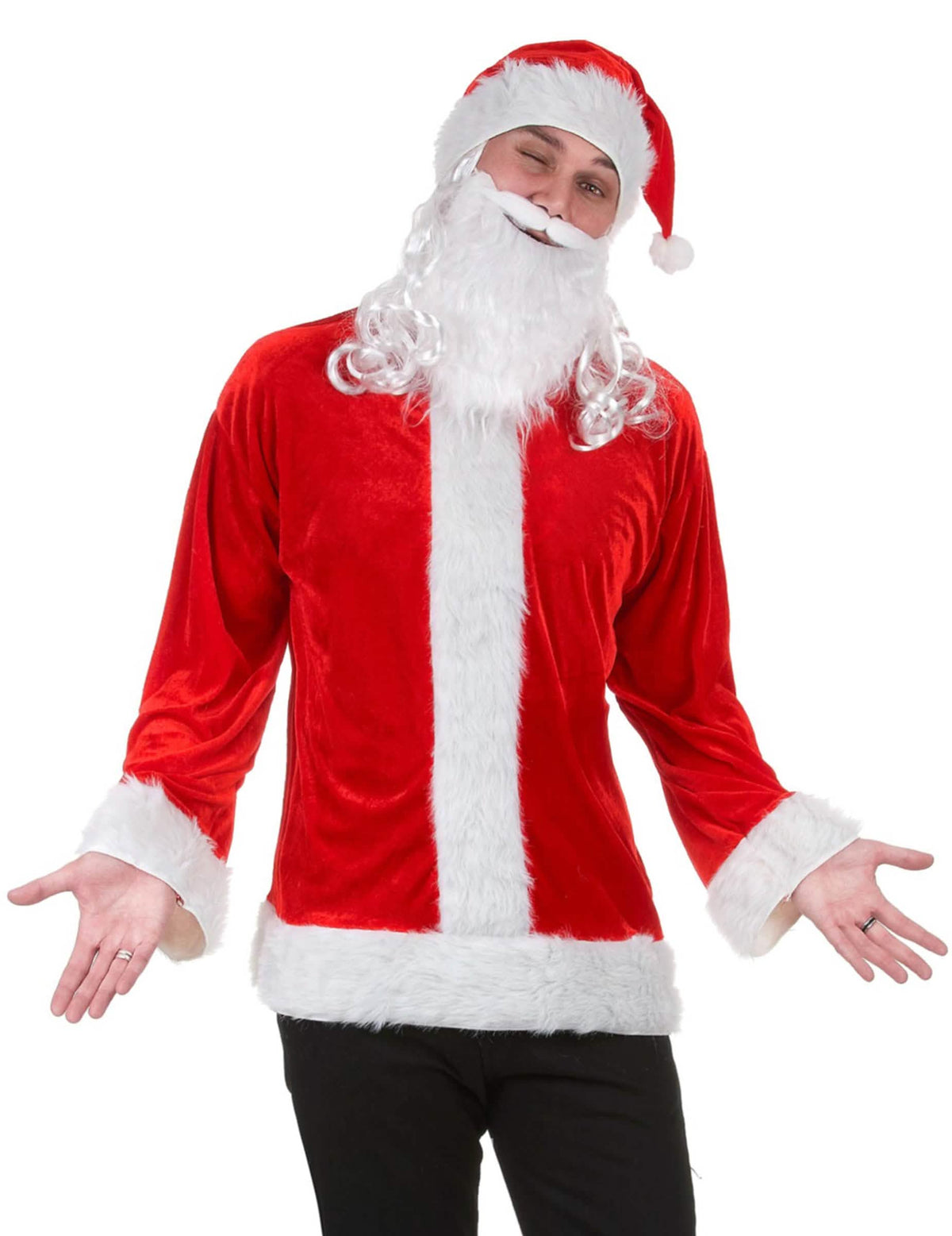 Weihnachtsmann-Kostüm für Erwachsene rot und Weiß mit Bart und Mütze