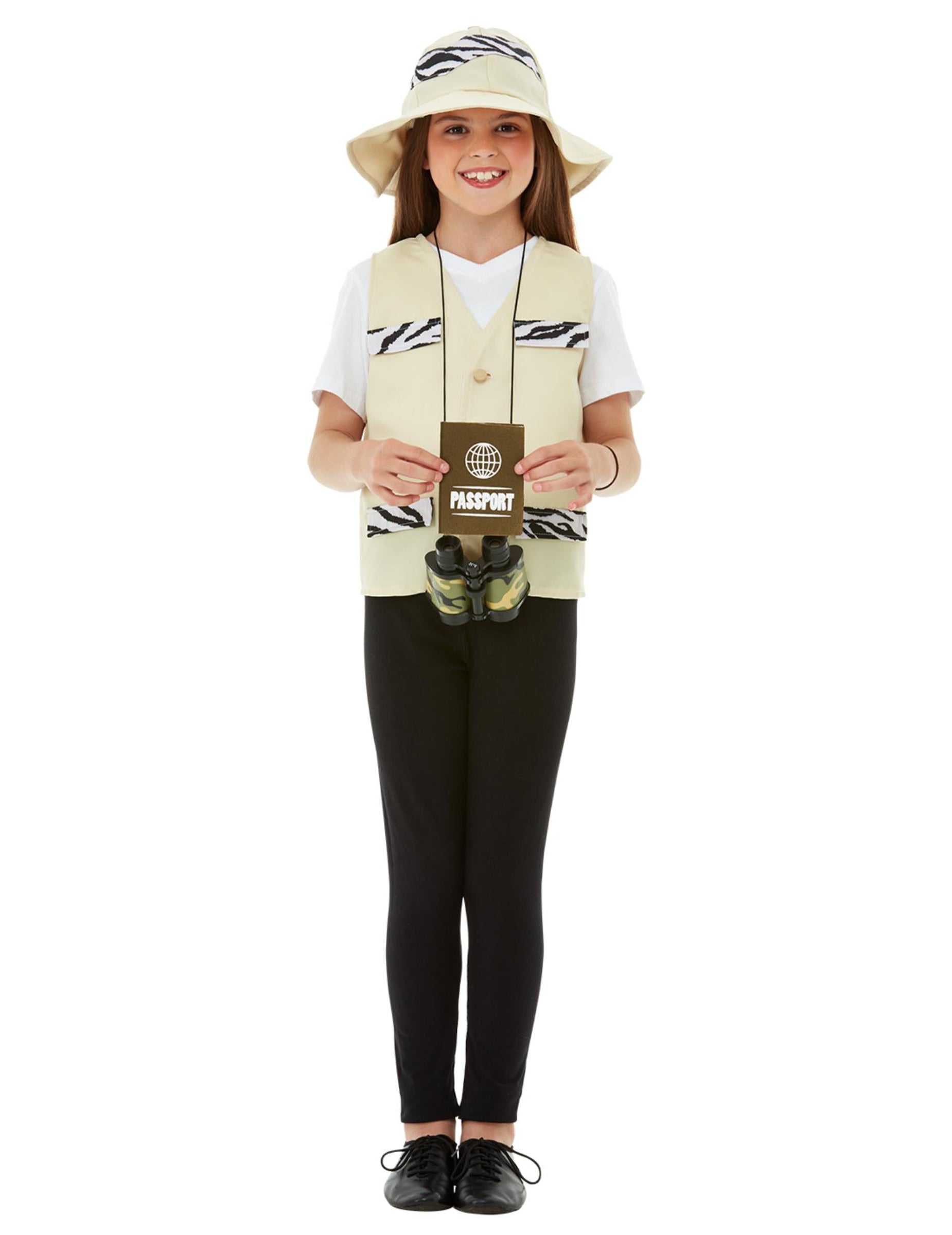 Kit d'explorateur pour enfant beige avec motifs zèbre chapeau et jumelles