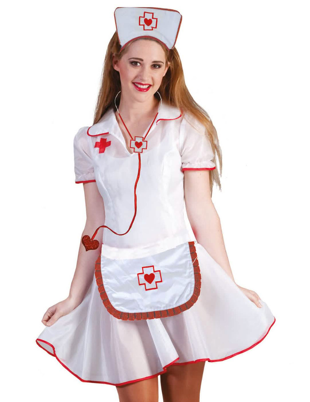 Kit infirmière pour femme blanc et rouge avec coiffe et stéthoscope