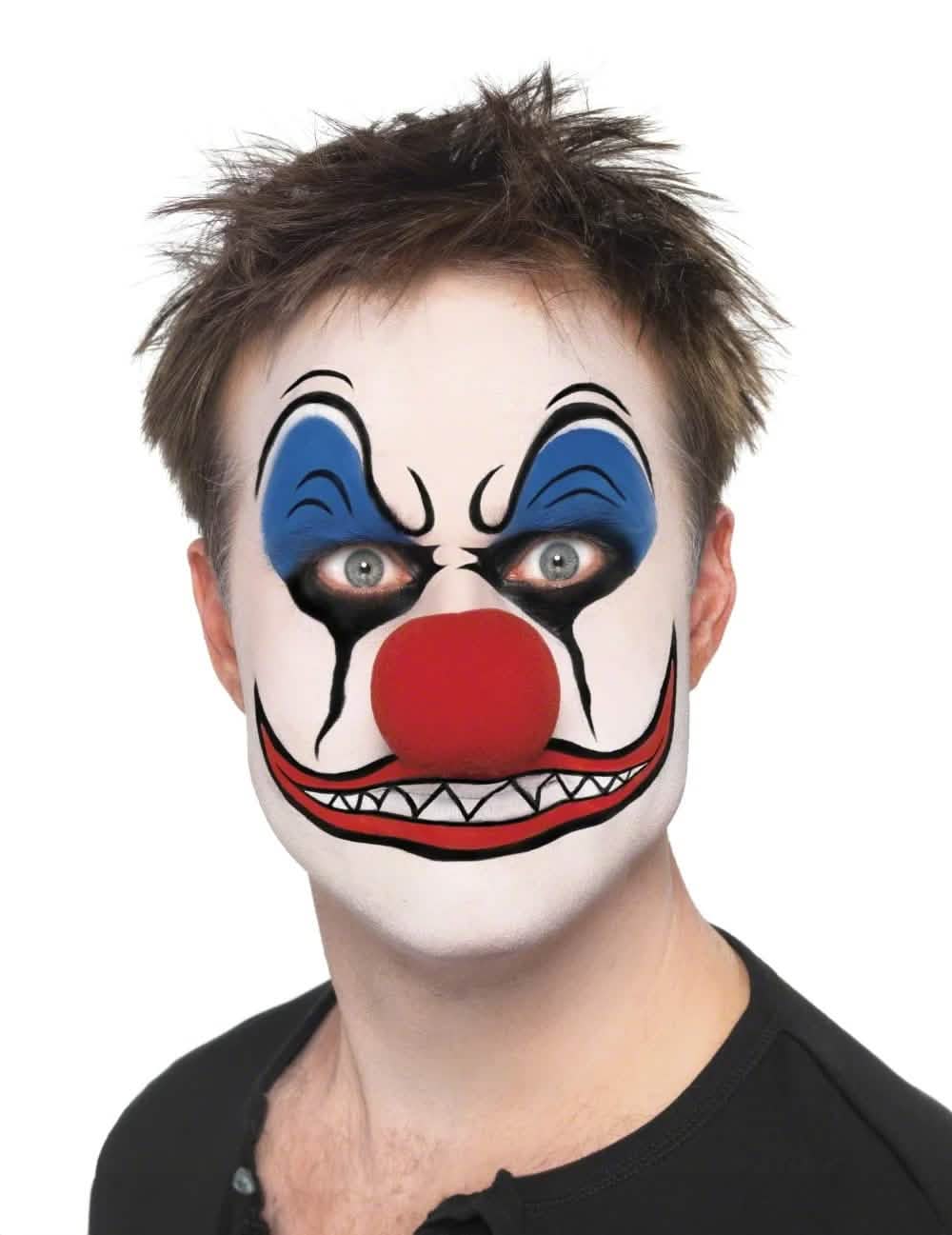 Beispiel für Clown-Schminke in Blau und Rot aus dem Clown-Schminkset für Erwachsene