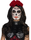 Kit maquillage glamour avec faux cils et bijoux Dia de los muertos pour femme avec roses rouges et motifs noirs