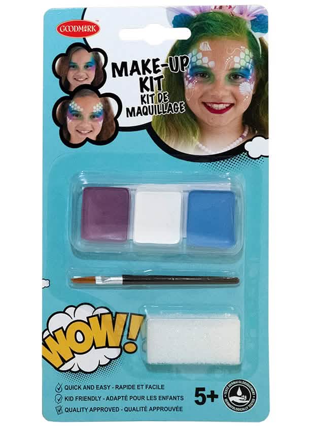 Schminke-Set Meerjungfrauen für Mädchen mit Pinsel und Schwamm Violett Weiß und Blau