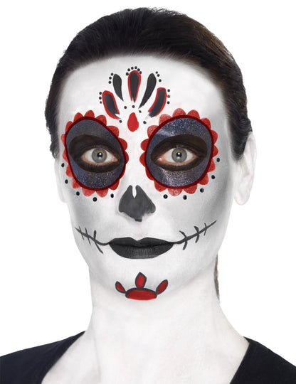 Vue de face du maquillage du kit maquillage squelette coloré