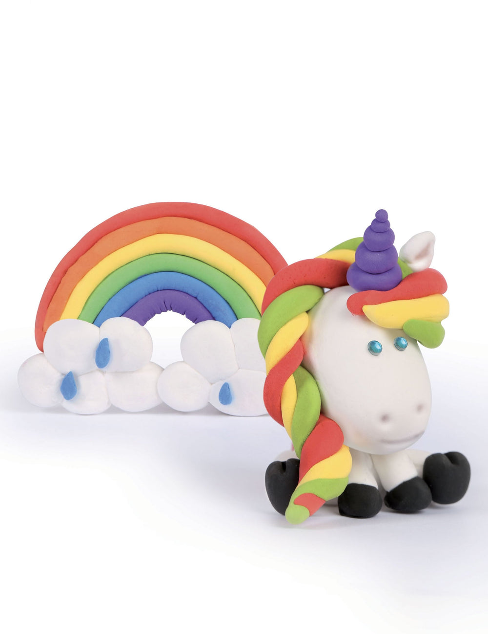 Kit pâte à modeler Céleste la petite licorne pour enfant blanc et multicolore autodurcissante avec arc-en-ciel