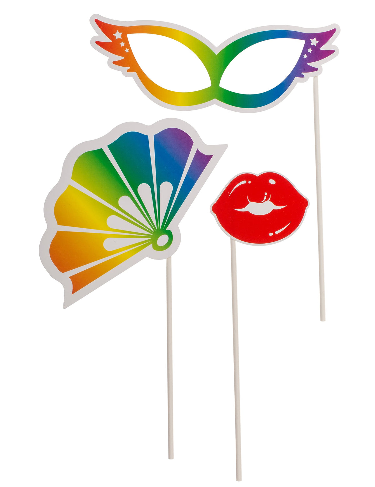 Accessoires masque, éventail et bouche du kit photobooth pride arc-en-ciel