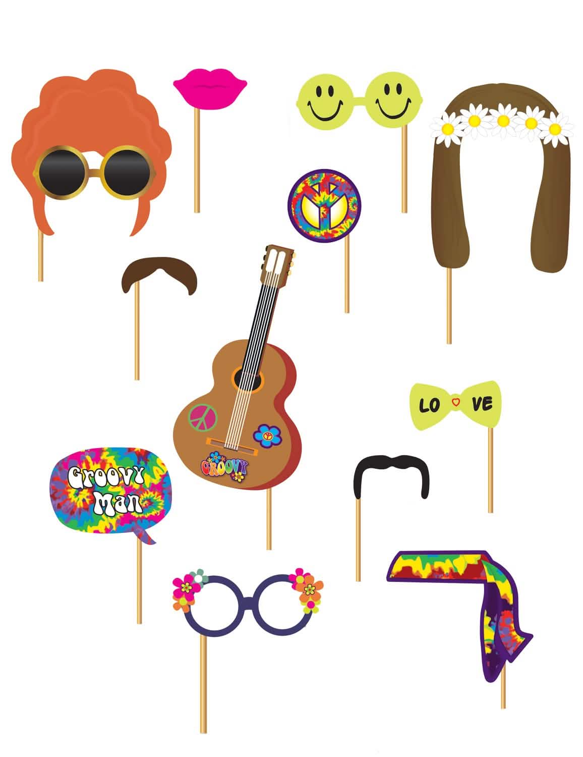 Hippie-Photobooth-Kit für Erwachsene Bunt 12 Stück