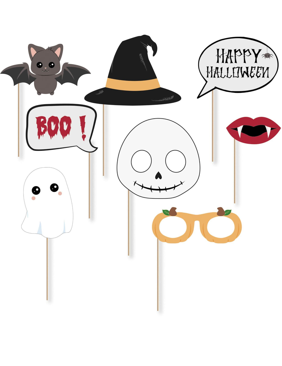 Kit photobooth sweety halloween pour enfants 8 accessoires illustrés et colorés