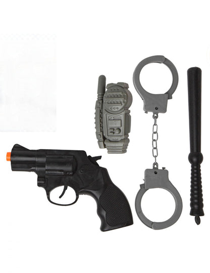 Kit d'accessoires de policier pour enfant noir et gris avec pistolet et menottes