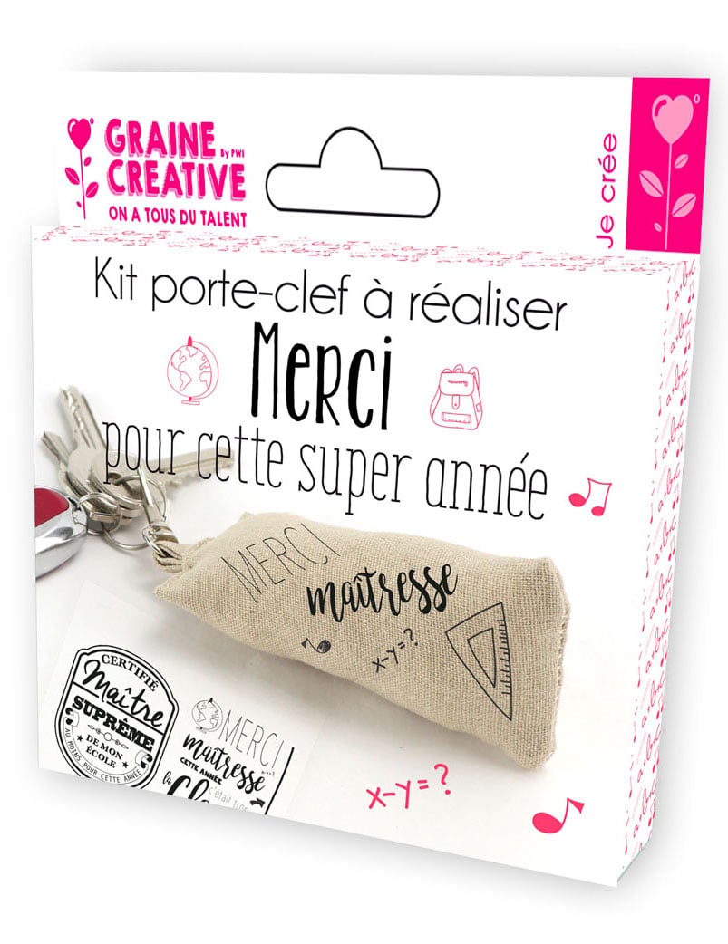 Kit porte-clef à réaliser maître maîtresse pour enfant en tissu beige