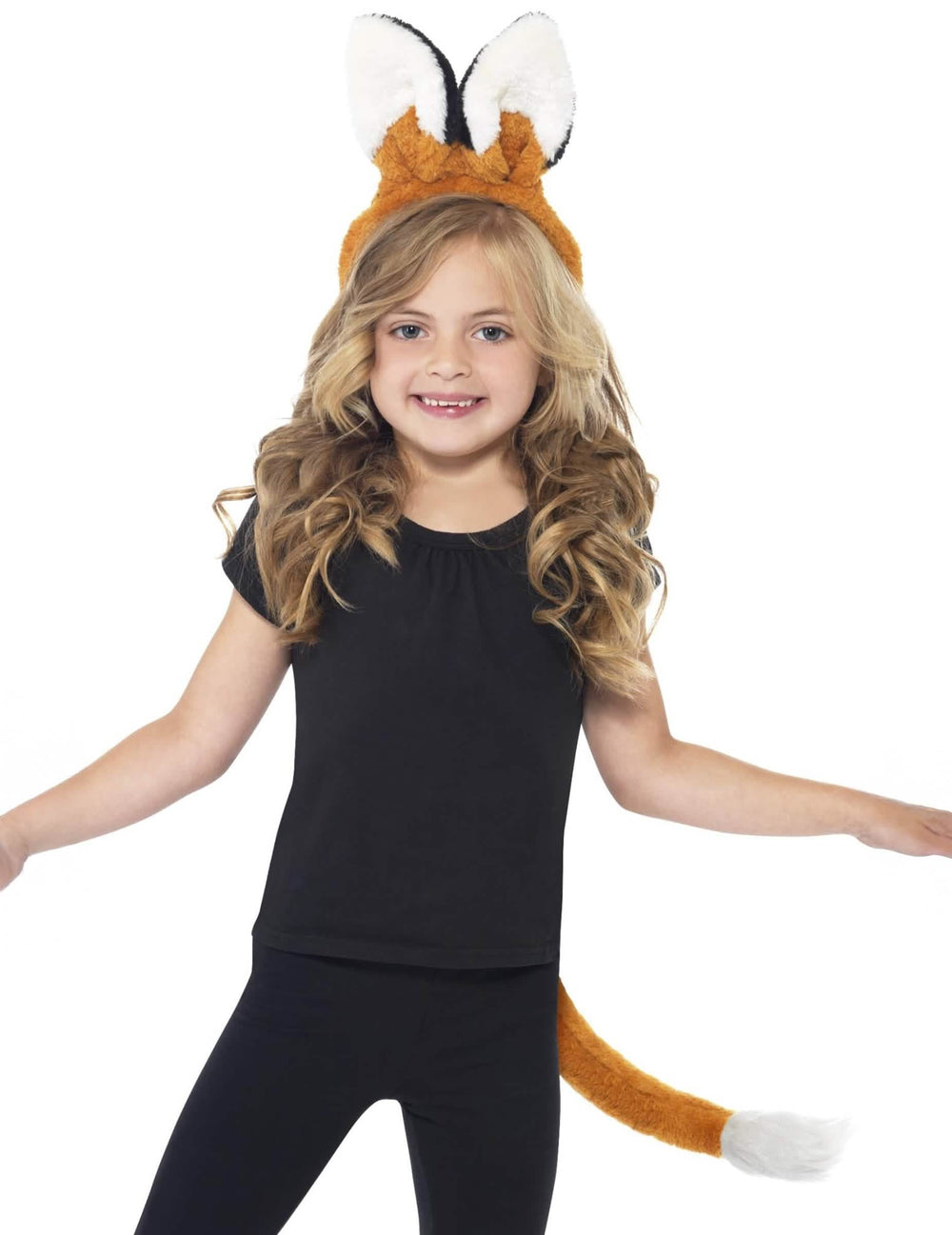 Kit renard pour enfant orange et blanc avec serre-tête et queue