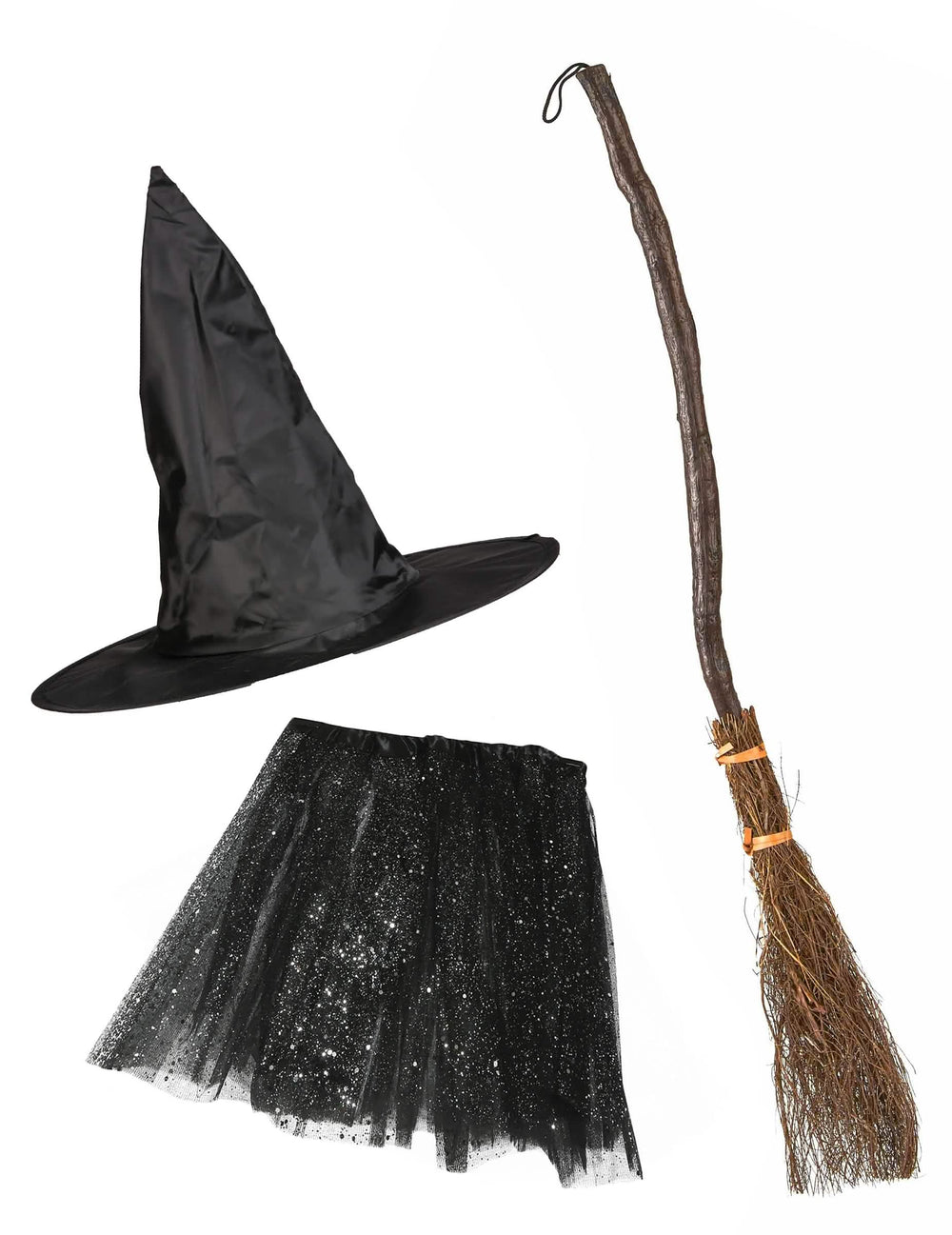 Hexen-Kit für Mädchen Schwarz mit Hut, glitzerndem Tutu und Besen