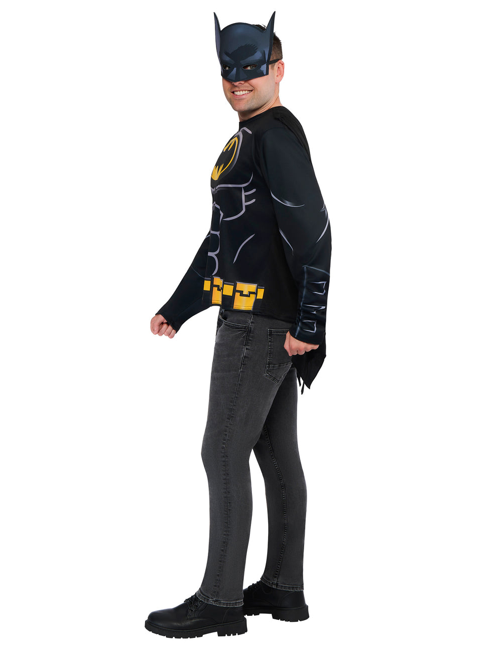 Vue de profil du kit top et masque Batman pour adulte