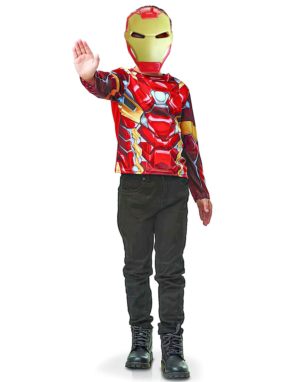 Kit top et masque Iron Man pour enfant rouge et jaune avec imprimé armure