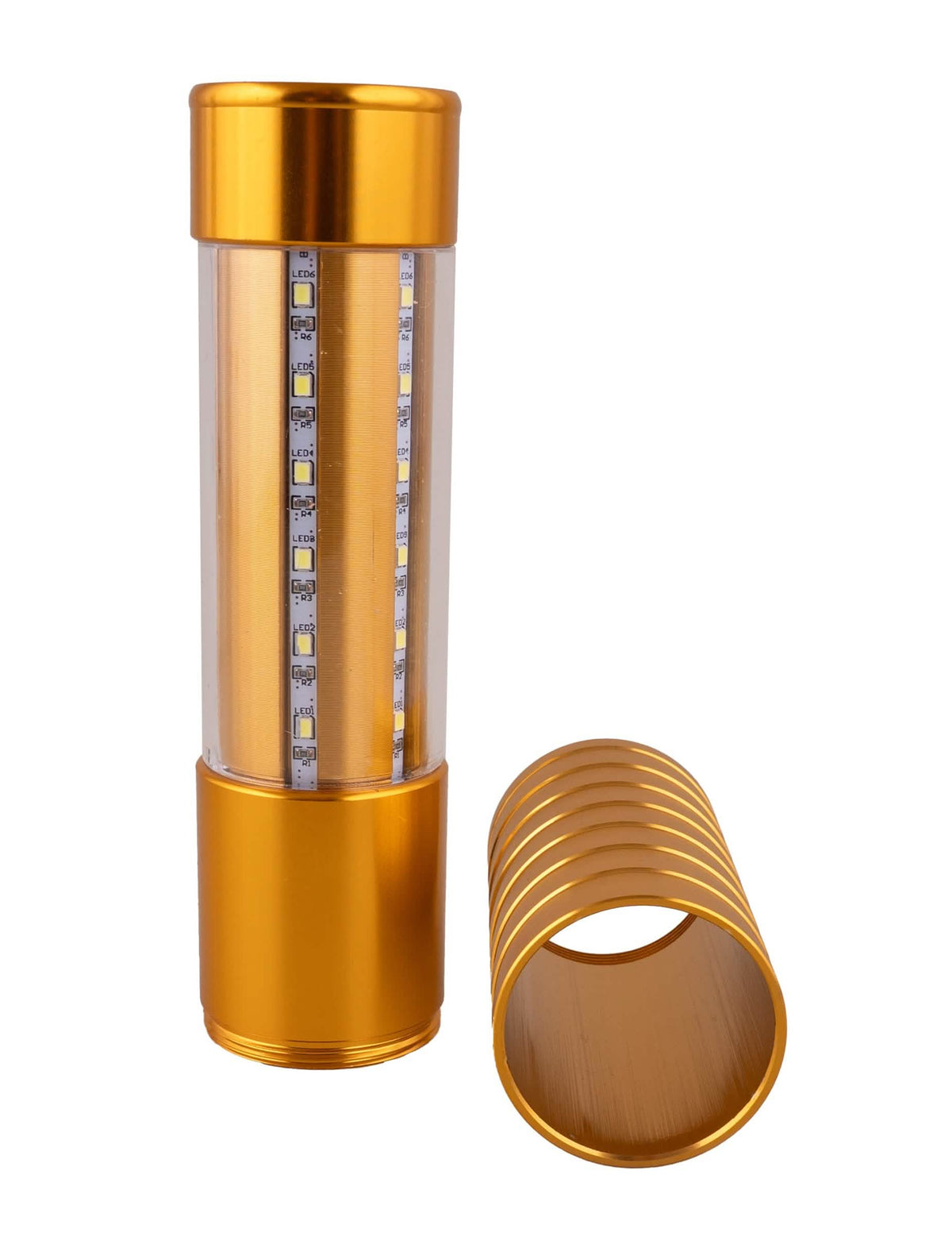 Detail der Komponenten der funkelnden LED-Lampe für Flasche Farbe Gold