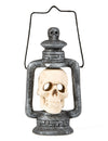Lanterne crâne pour Halloween lumineuse gris métallique et beige