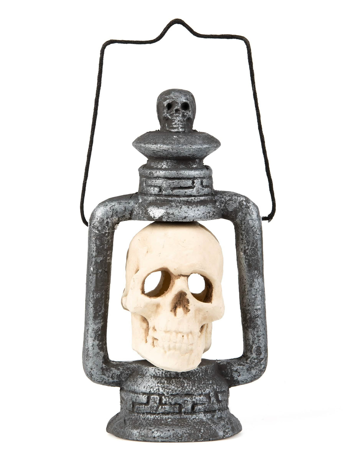 Leuchtende Totenkopf-Laterne für Halloween, metallisch Farbe Grau und Beige