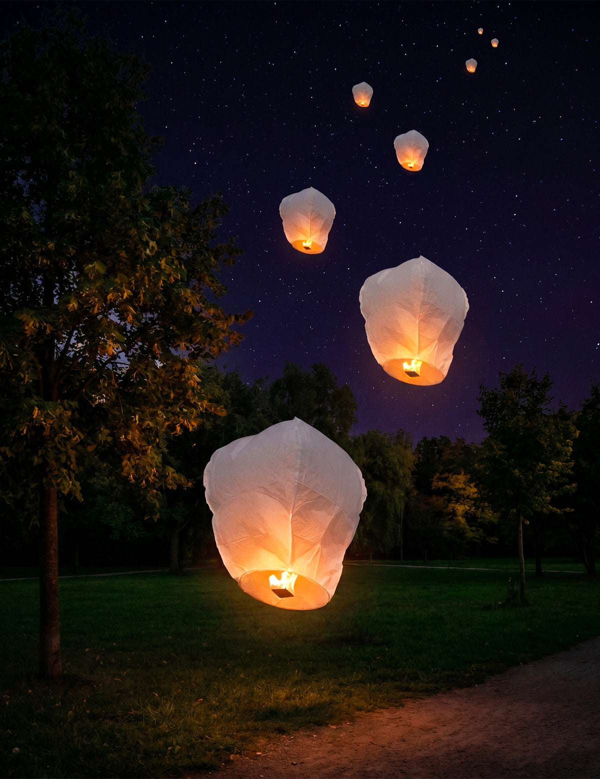 Fliegende weiße Laterne aus feuerfestem Papier 1m