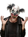 Masque latex clown sanglant Halloween pour adulte blanc et rouge avec cheveux noirs