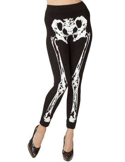 Schwarz-weiße Skelett-Leggings für Damen mit aufgedruckten Knochen