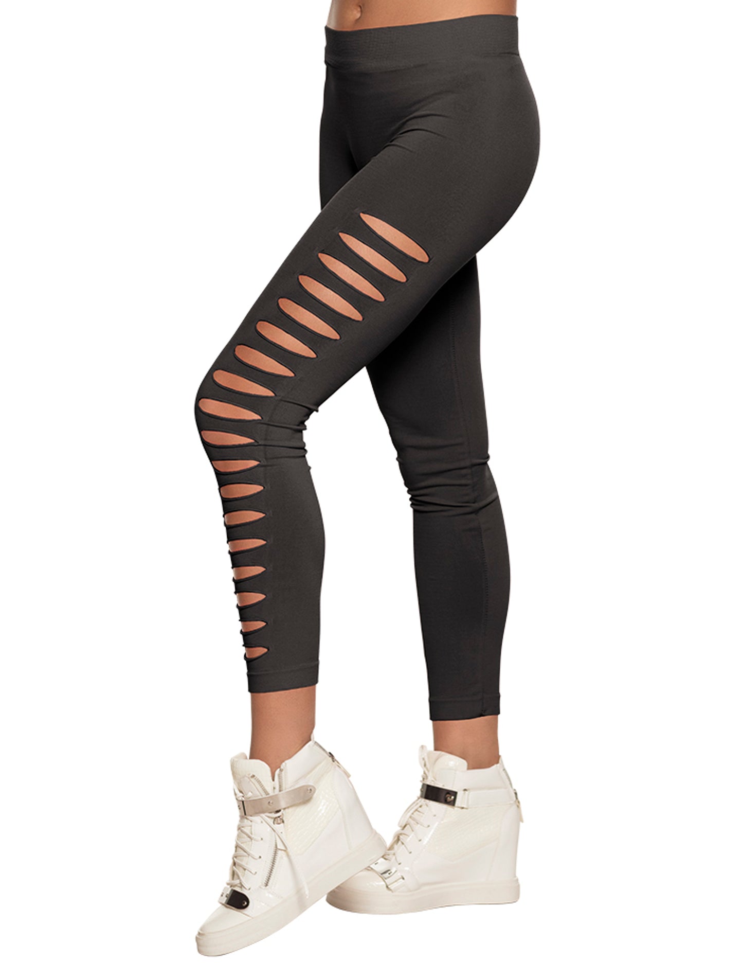 Legging troué pour adulte noir avec découpes horizontales