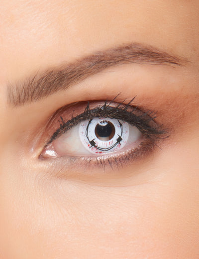Lentilles de contact sans correction fantaisie barbelé ensanglanté pour adulte blanches et rouges