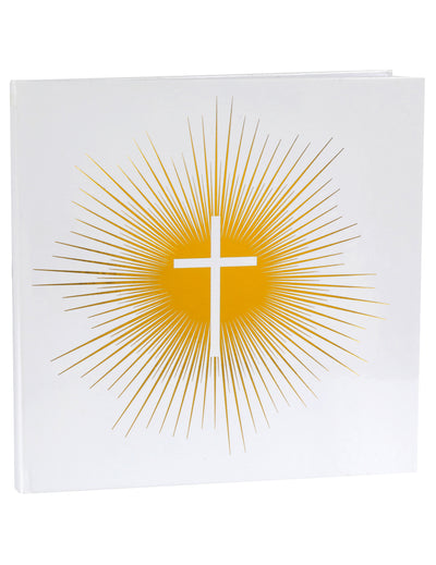 Livre d'or cérémonie dorée pour baptême communion blanc avec croix