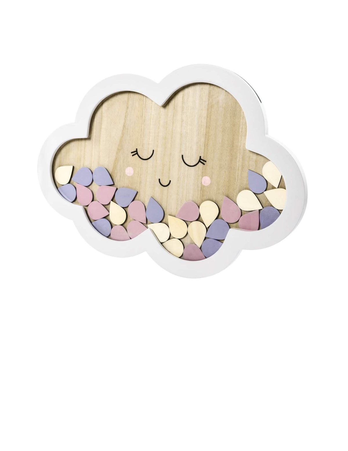 Livre d'or nuage pour fête en bois avec gouttes multicolores pastels