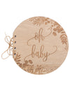 Livre d'or oh baby eucalyptus pour baby shower rond en bois naturel