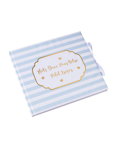 Livre d'or petit trésor pour baby shower rayé bleu et doré