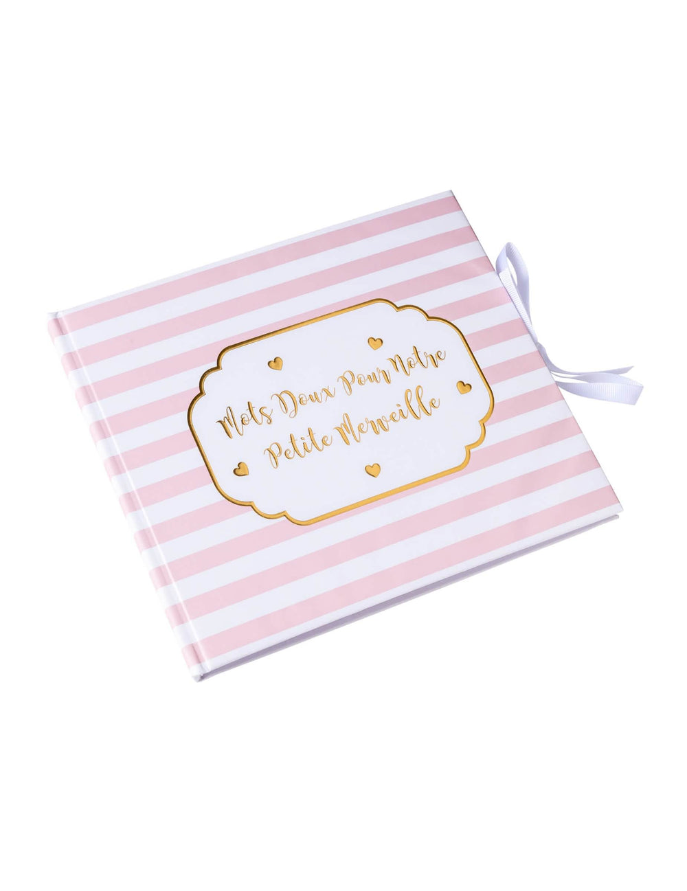Livre d'or petite merveille pour bébé rayé rose et blanc avec dorure
