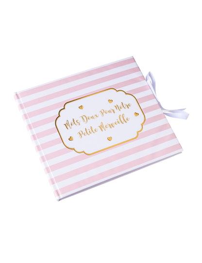 Livre d'or petite merveille pour bébé rayé rose et blanc avec dorure