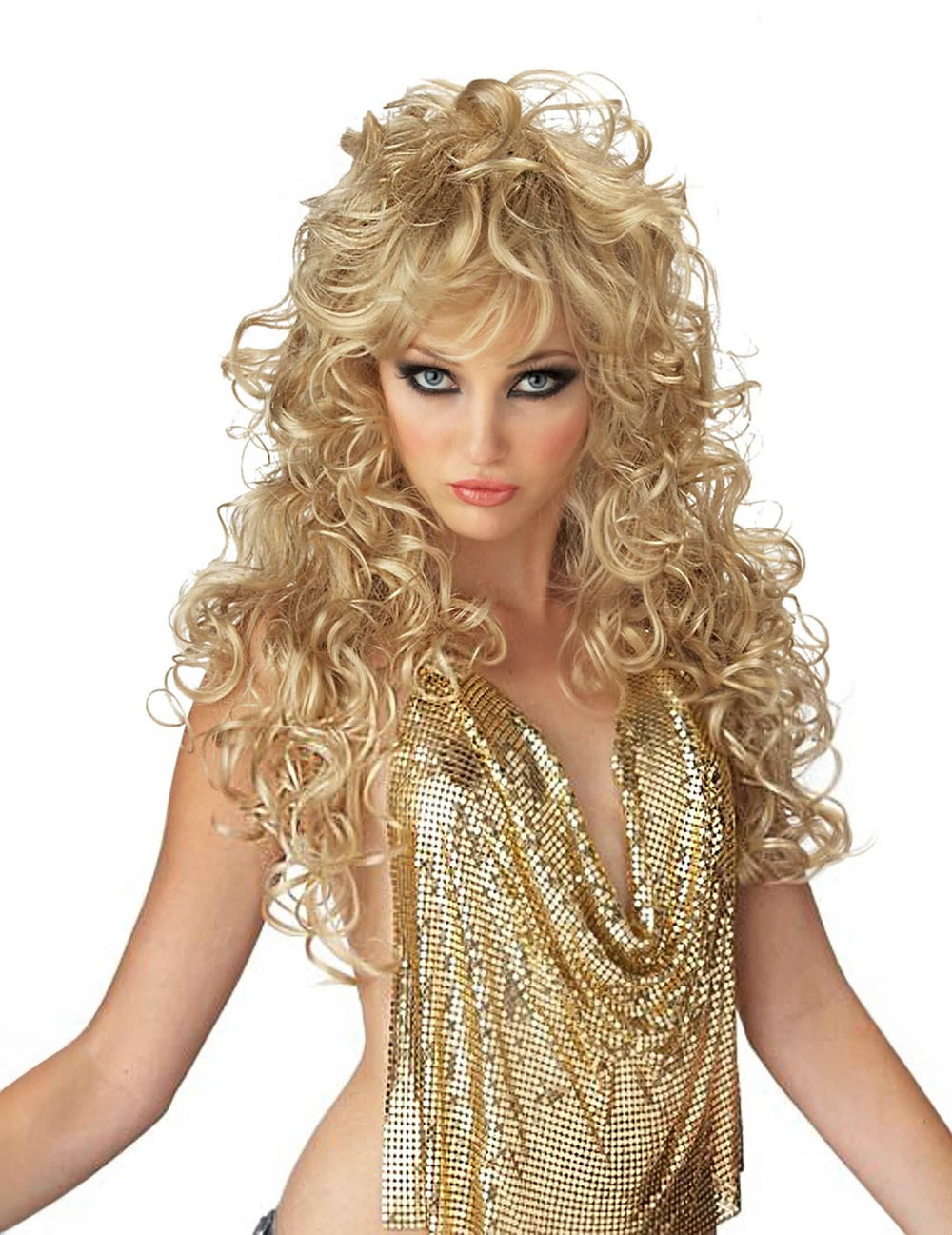 Lange 80er-Jahre-Perücke für Damen, blond, lockig