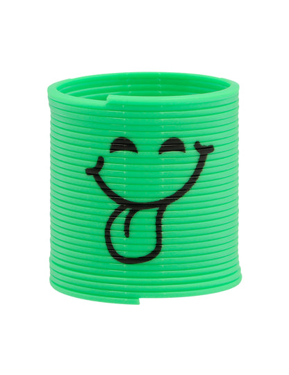 Gros plan sur le modèle vert du lot de mini ressorts visages amusants pour pinata