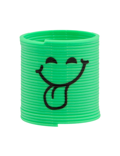 Gros plan sur le modèle vert du lot de mini ressorts visages amusants pour pinata