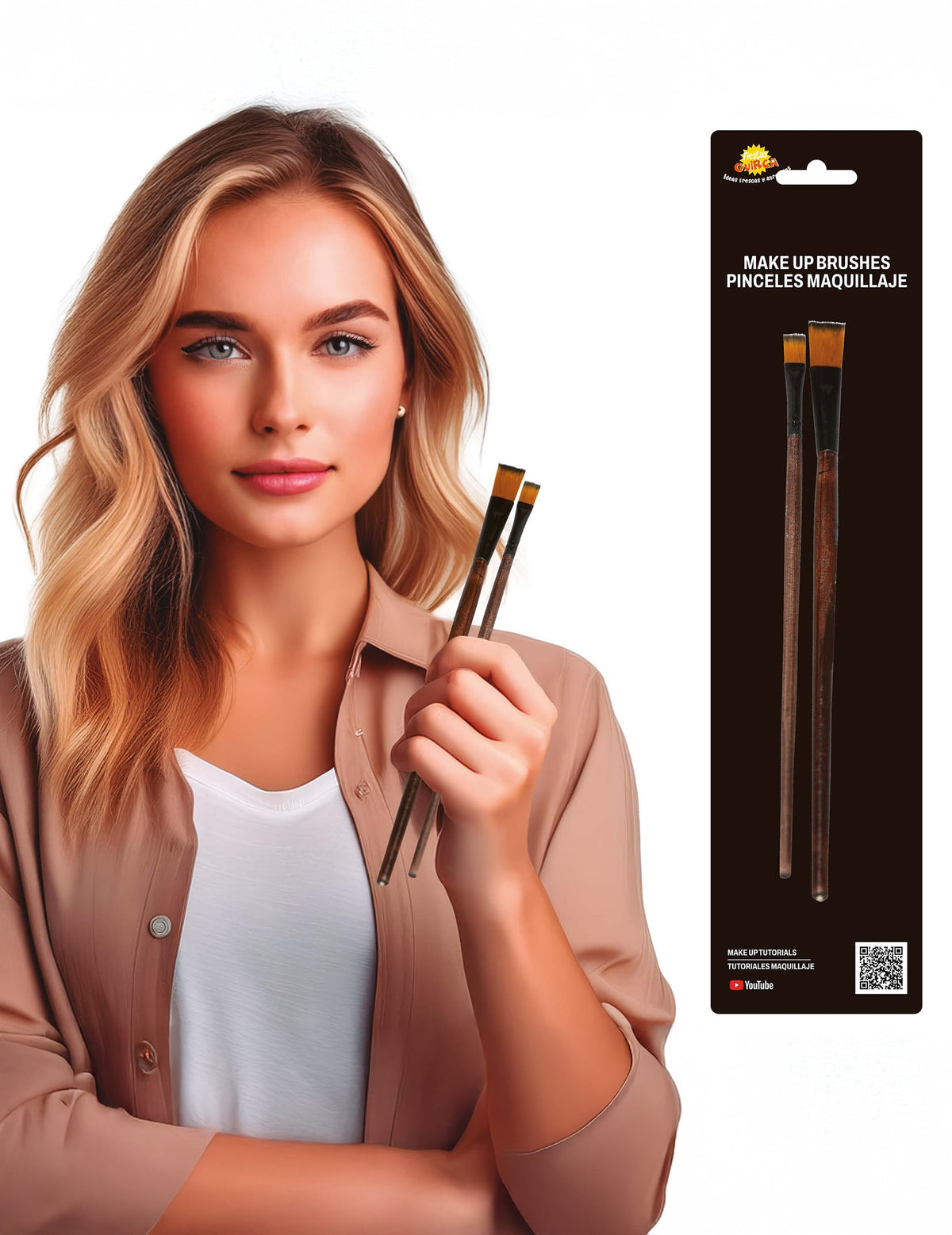 Lot de 2 pinceaux à maquillage pour adulte marron et jaune
