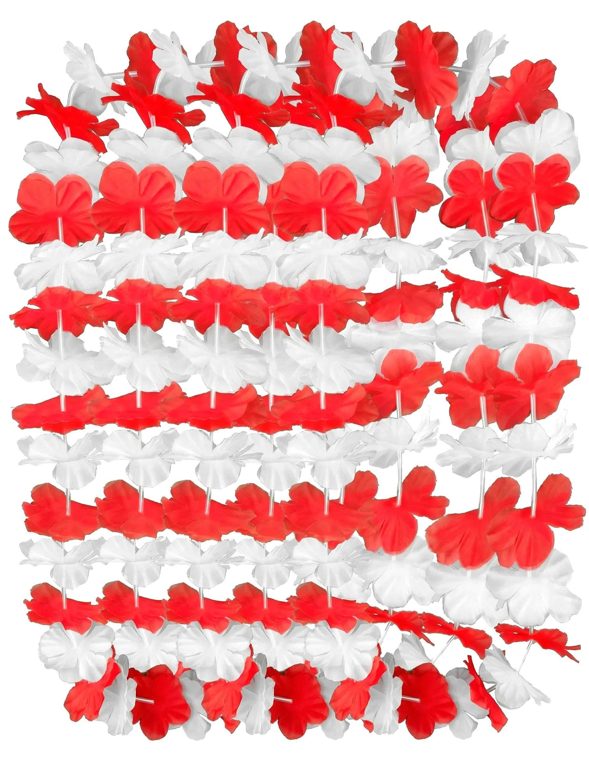 12er Set Hawaii-Blumenketten rot-weiß für Erwachsene