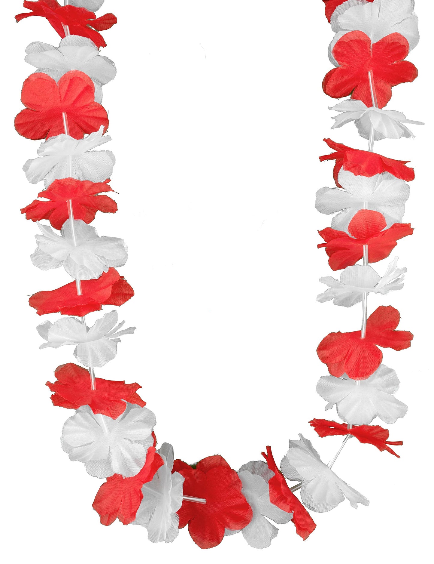12er Set Hawaii-Blumenketten rot-weiß für Erwachsene